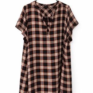 Torrid Plaid Short Sleeve Tunic - Black and Orange Plaid Size 3